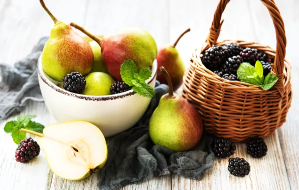 Berries, fruit, basket, pear, BlackBerry