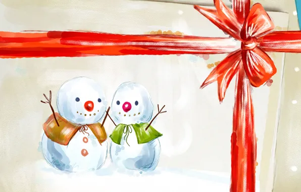 Gift, new year, snowmen