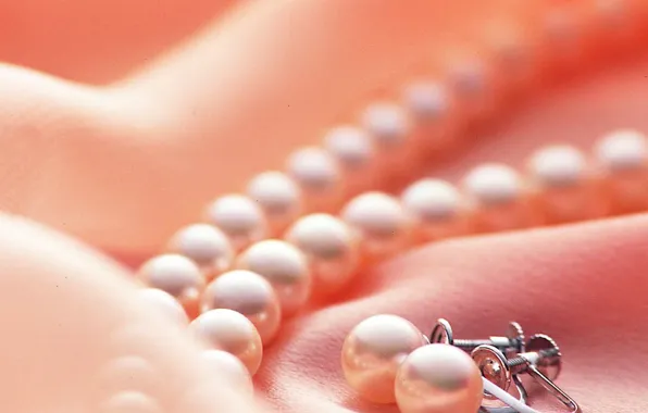 Pink, earrings, fabric, pearl, beads, beads