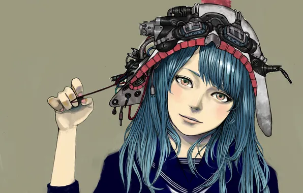 Girl, background, hat, mechanism, art, kishimen