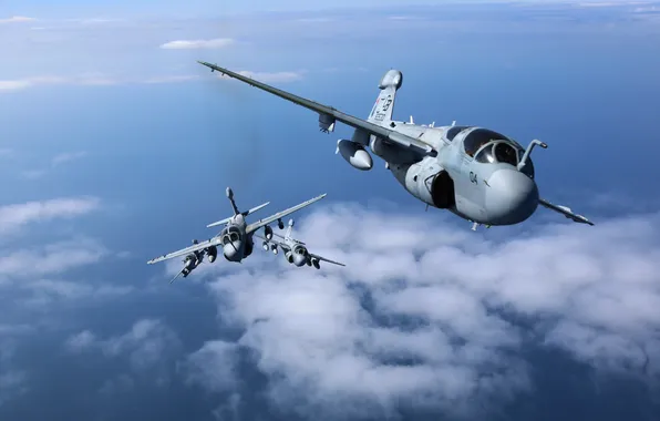 Clouds, flight, the plane, Prowler, deck, EA-6B