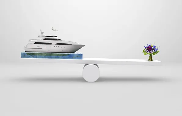 Water, flowers, creative, seagulls, bouquet, yacht, the advantage