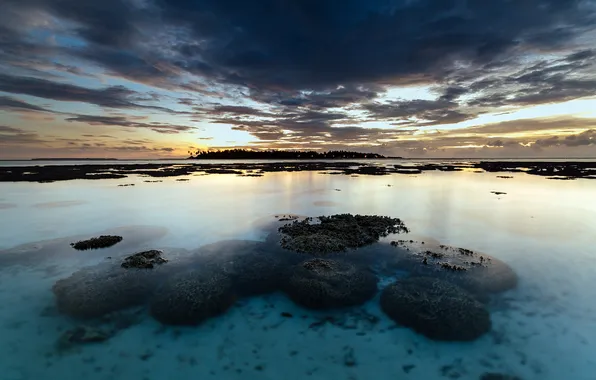 Sunset, the ocean, coast, Maldives