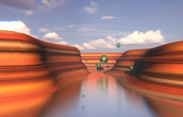 Landscape, canyon, flight, sphere, blender3d, primitive
