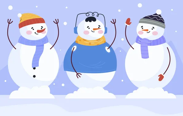 Snow, graphics, headphones, Christmas, New year, snowmen, snowman, caps