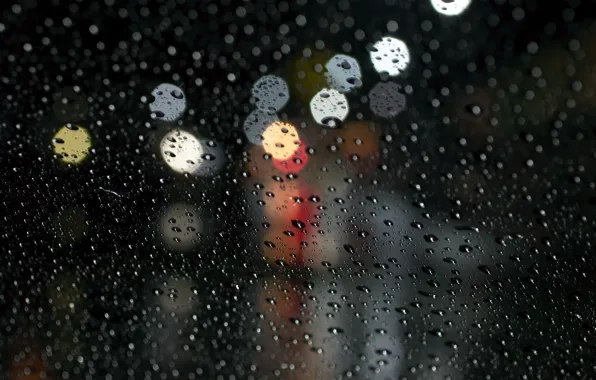 Picture glass, water, drops, macro, rain, bokeh
