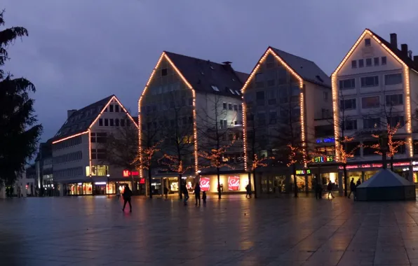 Germany, Panorama, Europa, Ulm, Night, Evening