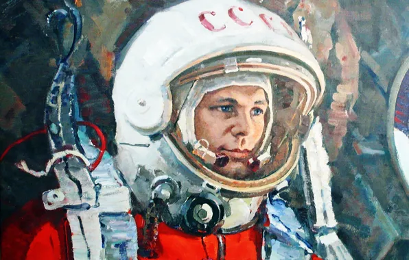 Picture astronaut, the suit, hero, USSR, legend, pilot, Yuri Gagarin