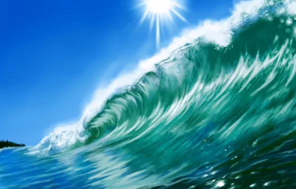 Sea, wave, the sky, the sun, nature, art