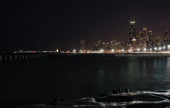 Picture night, lights, skyscrapers, Chicago, USA, Chicago, megapolis, illinois