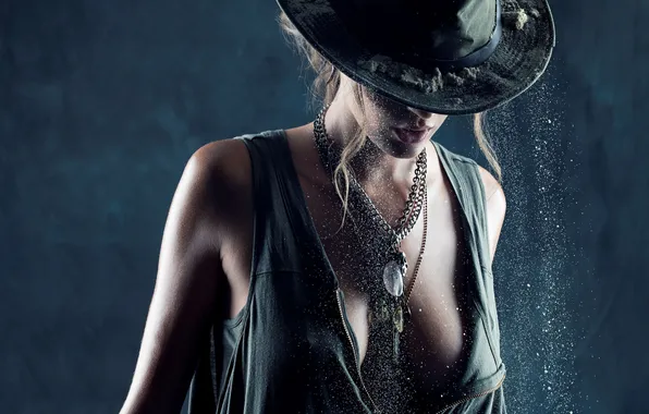 Hat, model, lips, hair, blonde, chains, Katelyn Pascavis