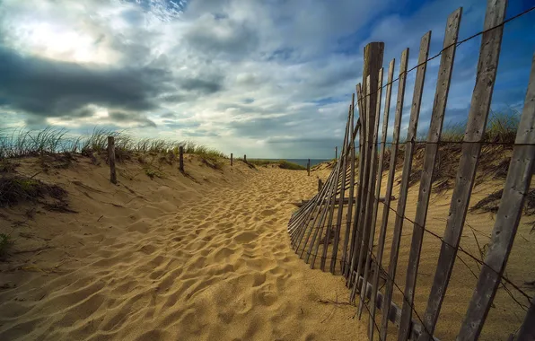 Sand, sea, beach, landscape, the fence