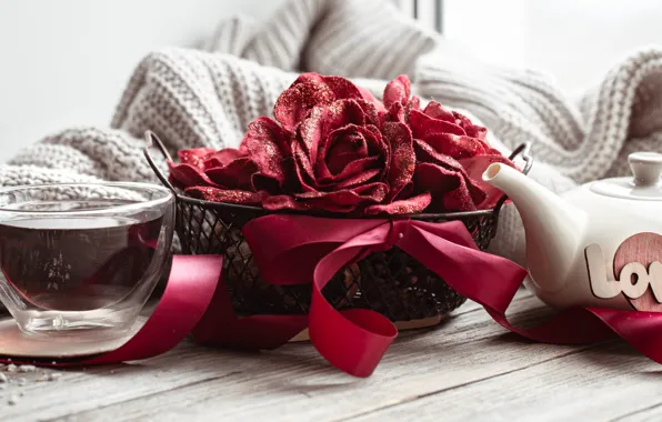 Love, flowers, holiday, tea, heart, Board, Shine, roses