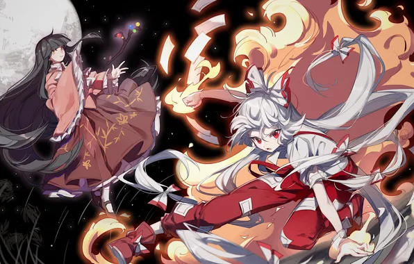 Space, girls, the moon, anime, art, Touhou, Touhou, Touhou