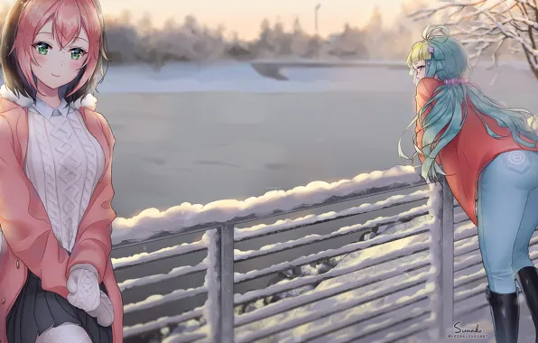 Picture bridge, winter, girl