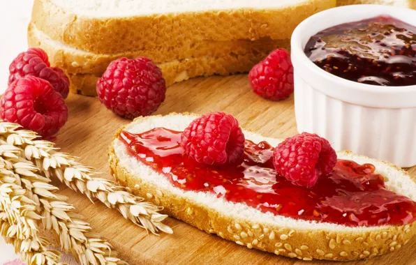 Picture berries, raspberry, bread, jam