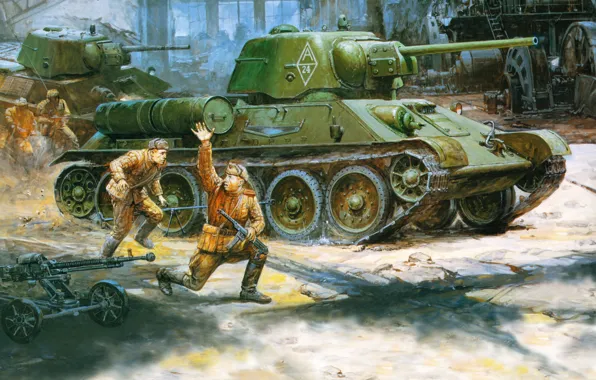 Picture figure, USSR, soldiers, the second world war, The red army, medium tank, The ANC, T-34/76