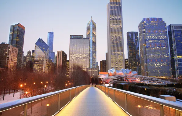 Winter, snow, the city, skyscrapers, Chicago, Illinois