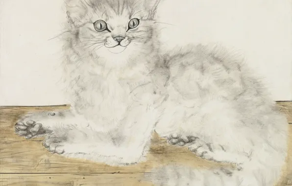 Board, Cat, fluffy, 1949, joyful, Tsuguharu, Fujita