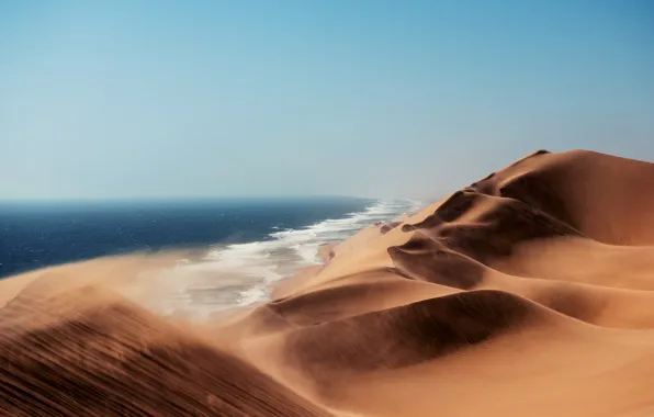 Sand, the wind, dunes, Namibia, The Atlantic ocean, the Kalahari desert