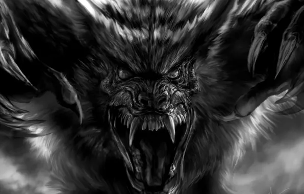 Monster, mouth, fangs, werewolf