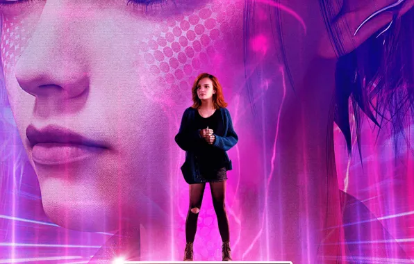 Girl, face, background, fiction, red, poster, Olivia Cooke, Olivia Cooke
