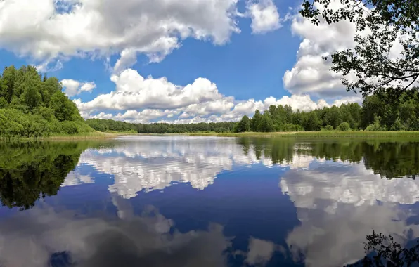 Picture clouds, trees, lake, pond, reflection, Czech Republic, Czech Republic, Nova Bystrice