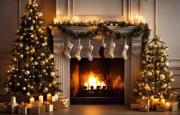 Comfort, house, heat, room, fire, flame, interior, Christmas