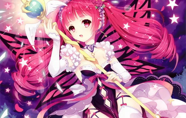 Picture light, crown, girl, rod, wings, Princess, sorceress, stars