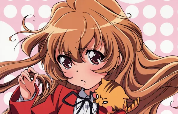 Picture red, schoolgirl, tiger, Toradora!, big eyes, Taiga Aisaka, by Yasu