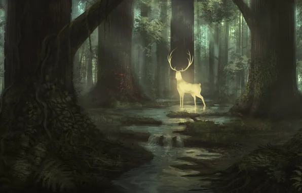 Picture forest, animal, deer, art, horns