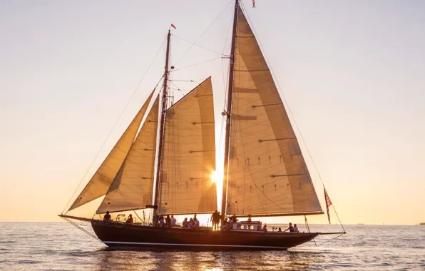 The ocean, ship, sailboat, morning, sails, passengers, Key West, Private charter boat