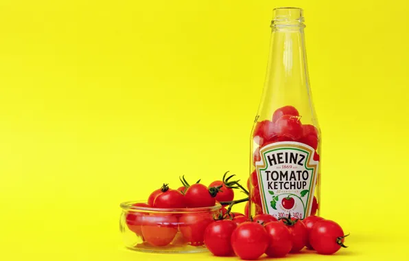 Picture bowl, bottle, tomatoes, ketchup, Heinz