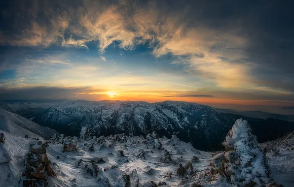 Mountains, horizon, space, sunlight, the beauty of nature, snow, the peaks of the rocks, Krasimir …