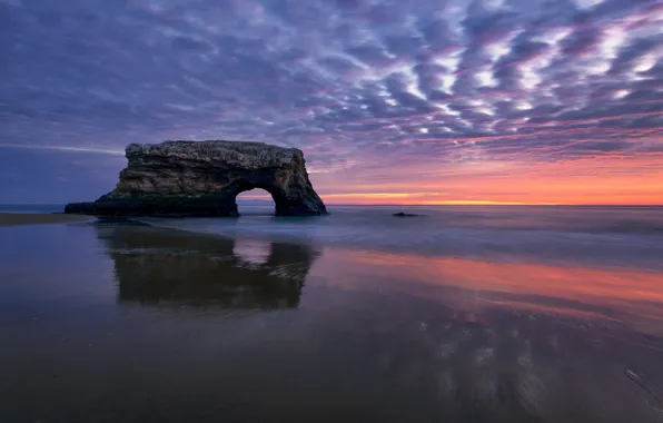 Sunset, rock, the ocean, CA, arch, Pacific Ocean, California, The Pacific ocean