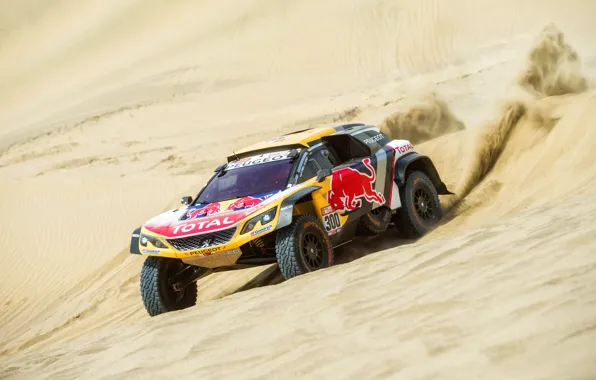 Sand, Auto, Sport, Machine, Race, Peugeot, Red Bull, 300