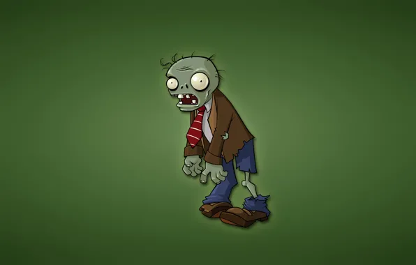 Minimalism, zombies, green background, Plants vs. Zombies, red tie