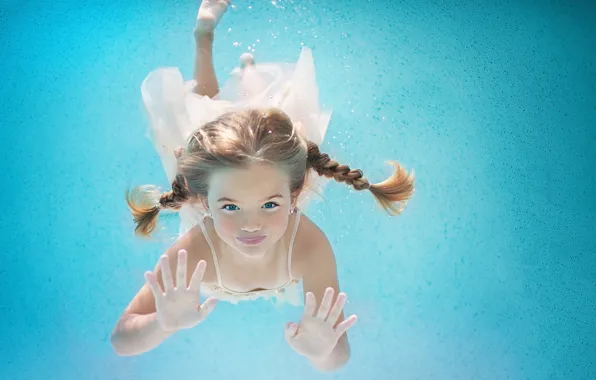 Picture girl, braids, under water, swimming, Happy Summer