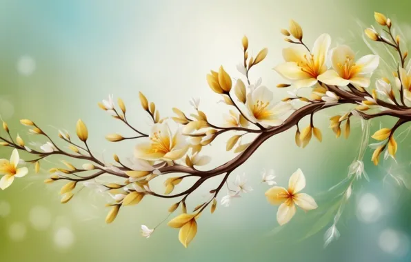 Flowers, green background, composition, AI art, neural network