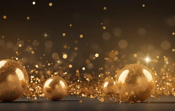 Balls, surface, light, glare, lights, gold, holiday, balls
