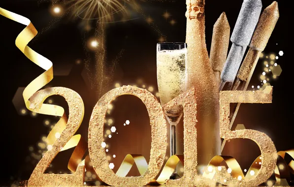Decoration, New Year, glasses, champagne, 2015