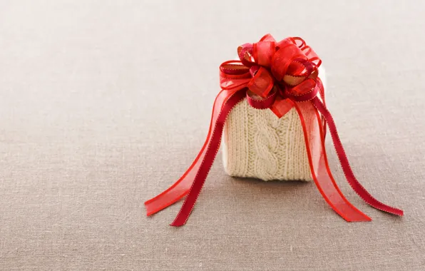 Red, gift, tape, fabric, bow, box, knitted