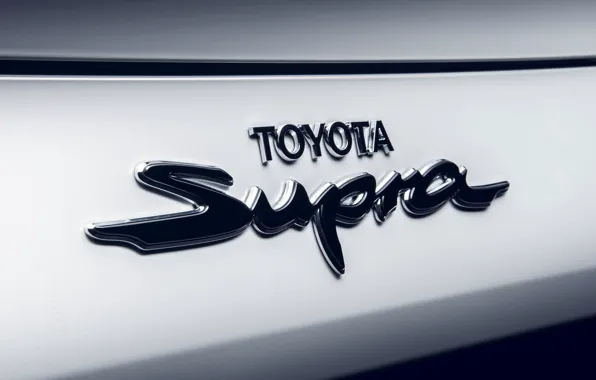The inscription, Toyota, Supra, on a light background, 2020, A90