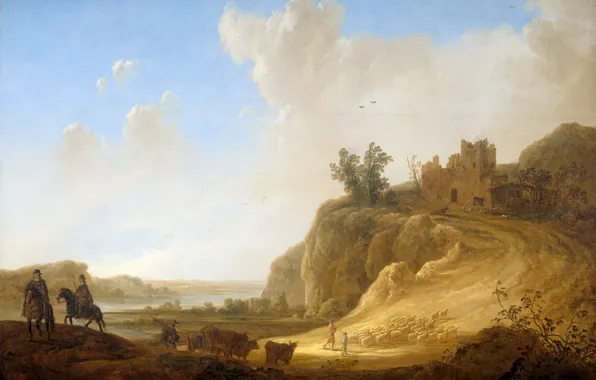 Picture road, animal, picture, rider, Albert Jacobs Cape, Mountain Landscape with Castle Ruins