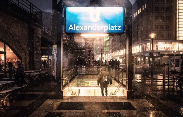 Snow, people, metro, Germany, male, Berlin, Alexanderplatz