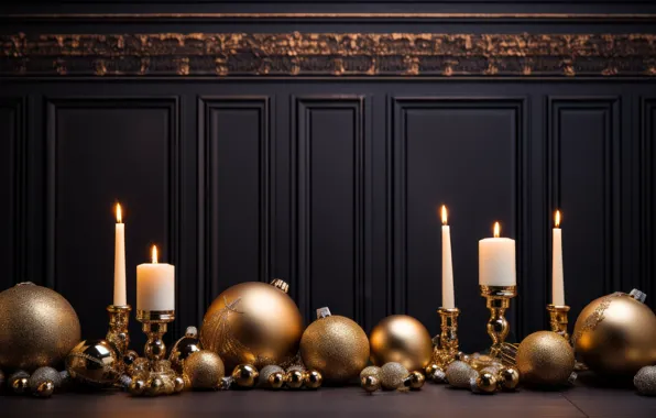 Balls, gold, Board, Christmas, New year, gold plated, gold, Christmas decorations