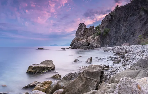 Sea, nature, stones, rocks, dawn, Bay, morning, Crimea