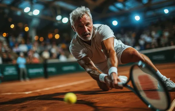 The ball, Sport, Court, Male, Blow, Tennis, The audience, Racket