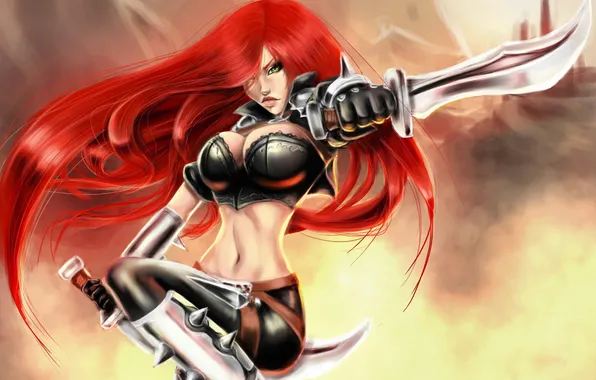 Picture girl, weapons, art, league of legends, katarina