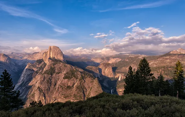 Picture forest, mountains, view, height, valley, CA, California, Yosemite national Park